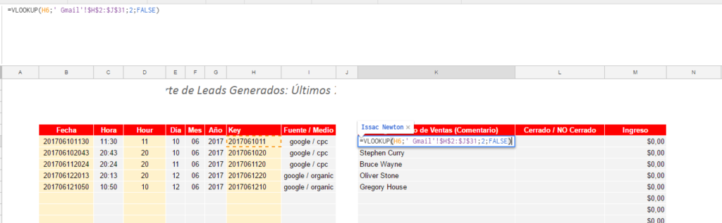 integrar data de gmail y google sheets con vlookup